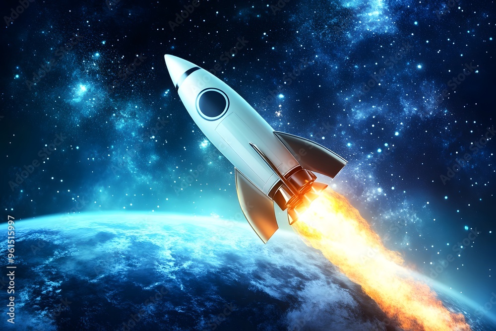Fototapeta premium Rocket Launching into Space with Earth in the Background