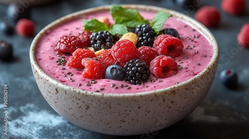 vibrant keto smoothie bowl fresh berries seeds and nuts marble countertop