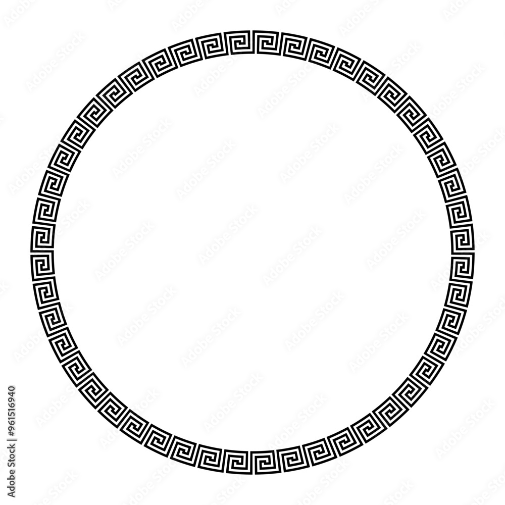 Vector round monochrome classic frame, border. Greek meander ornament ...