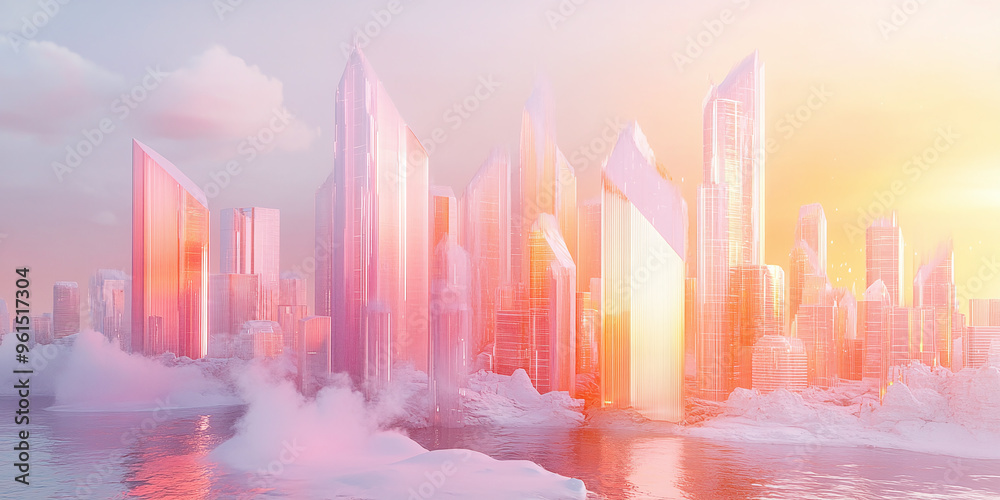 custom made wallpaper toronto digitalEthereal floating city featuring futuristic buildings illuminated by soft pastel light
