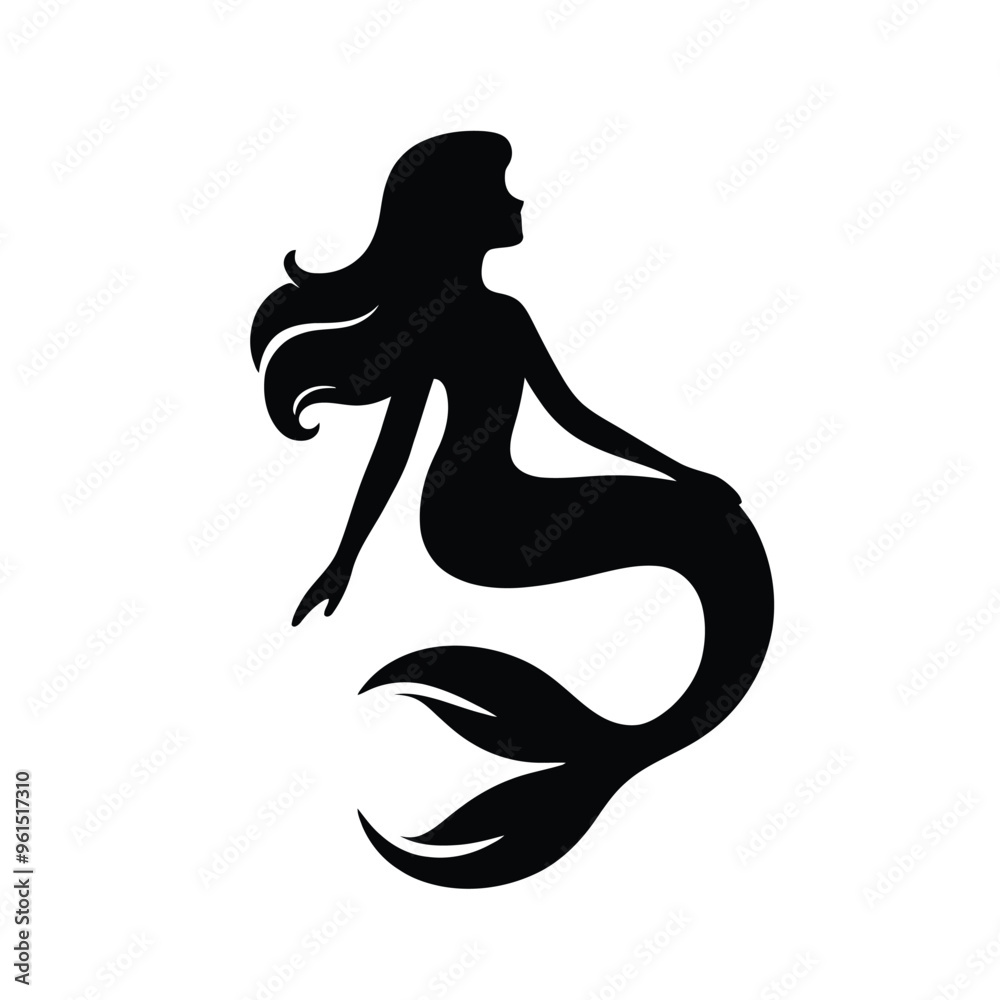 Silhouette of a Mermaid in a Serene Pose Silhouette of a Mermaid in a Serene Pose