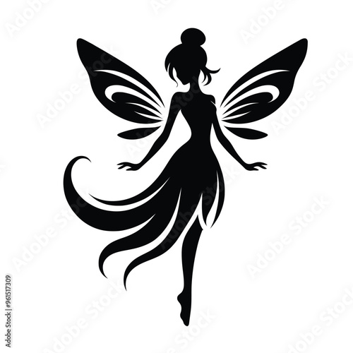 Elegant Silhouette of a Fairy with Butterfly Wings