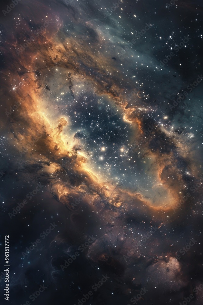 Fototapeta premium Vivid Cosmic Nebula in Deep Space: Glowing Star Formation and Interstellar Clouds