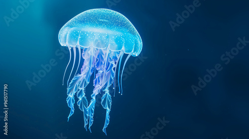 Jellyfish swimming in the ocean with bioluminescent glow and delicate tentacles photo