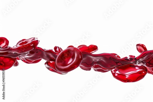 Erythrocytes flowing in a stream, isolated on a white background