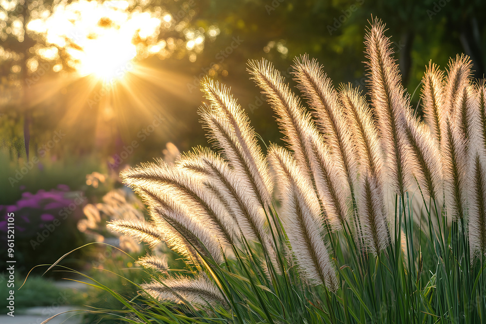 Serene Fountain Grass in a Golden Sunset Glow Serene Fountain Grass in a Golden Sunset Glow