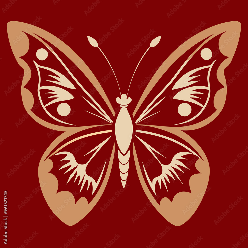 Elegant butterfly t-shirt print design in cream on deep red background Elegant butterfly t-shirt print design in cream on deep red background