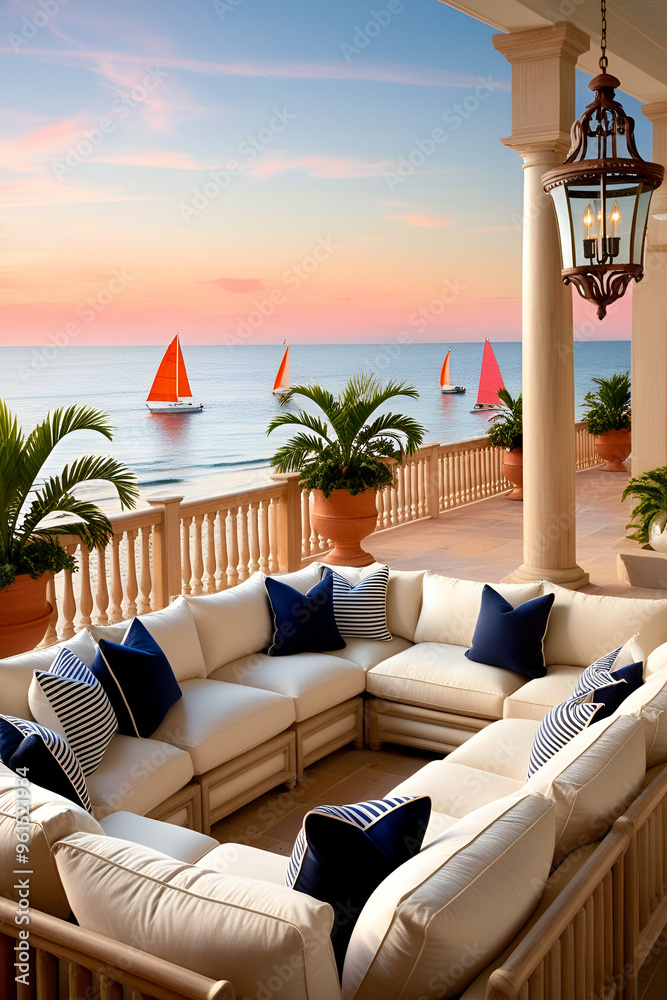 Obraz premium Title: A Spacious and Luxurious Beachfront Porch