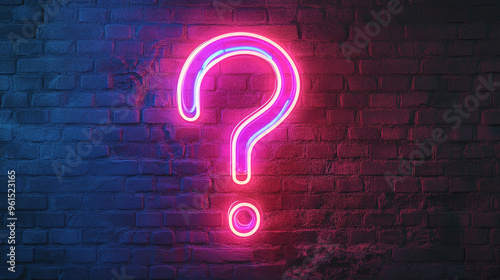 Isolated abstract neon sign with questions as decoration and cover template. Quiz and questions concept