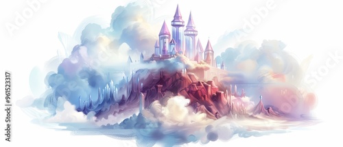 Castle in the sky, centrally located, encircled by clouds photo