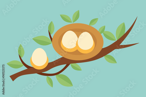 Birds make nests in tree branches and lay eggs