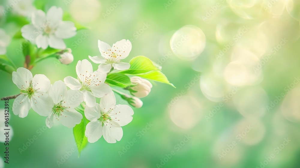 Close-up of delicate cherry blossoms with a soft, blurred green background, perfect for a romantic or spring-themed design Close-up of delicate cherry blossoms with a soft, blurred green background, perfect for a romantic or spring-themed design