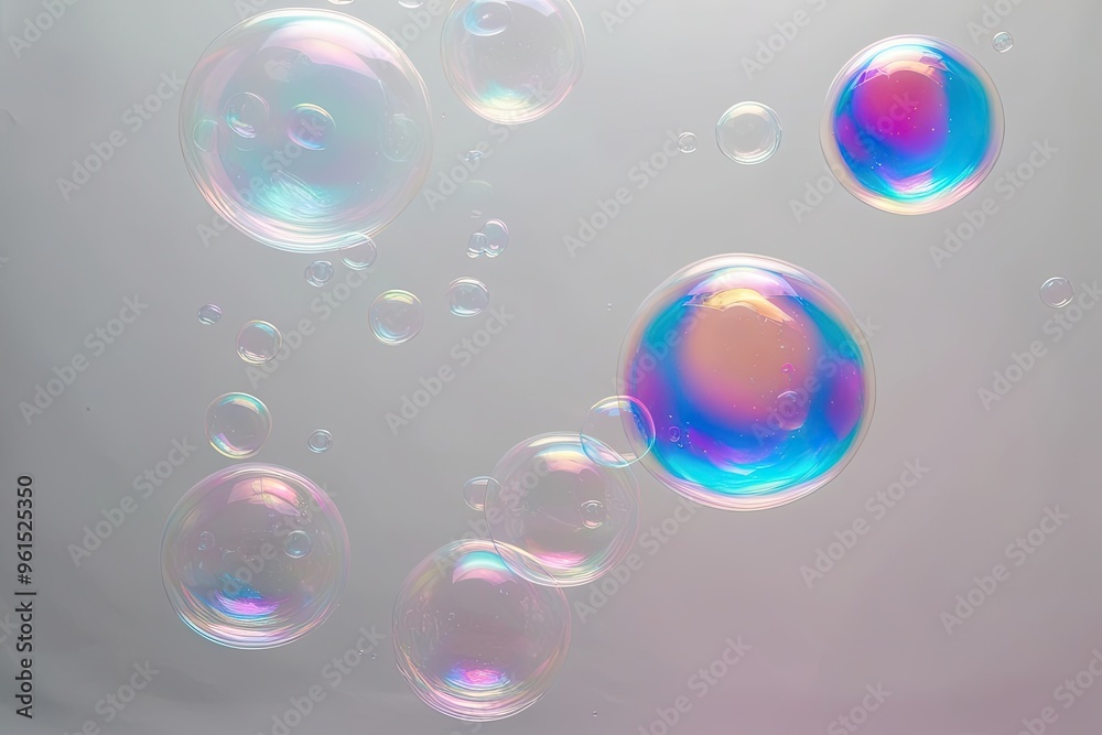Vivid Ethereal Soap Bubbles on a White Backdrop