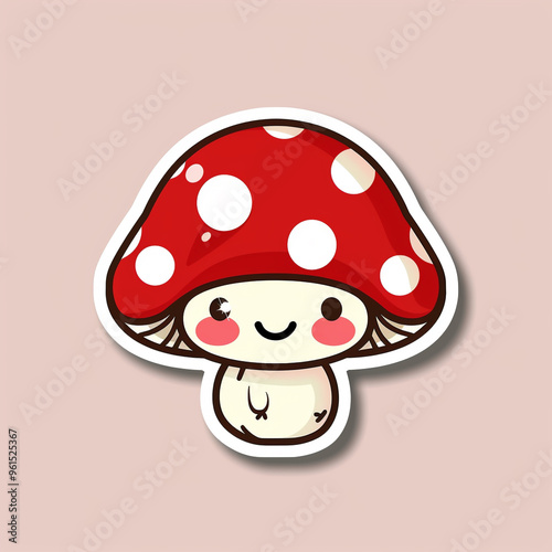 kawai mushroom, cottagecore, sticker style, vector graphic