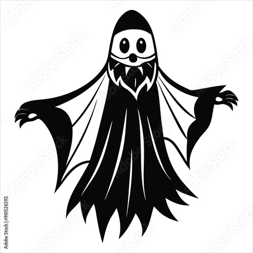 halloween, ghost, silhouette, spooky, scary, haunted, creepy, eerie, spirit, cartoon, clipart, vector, illustration, black and white, paranormal, specter, shadow, fright, fear, ai generated