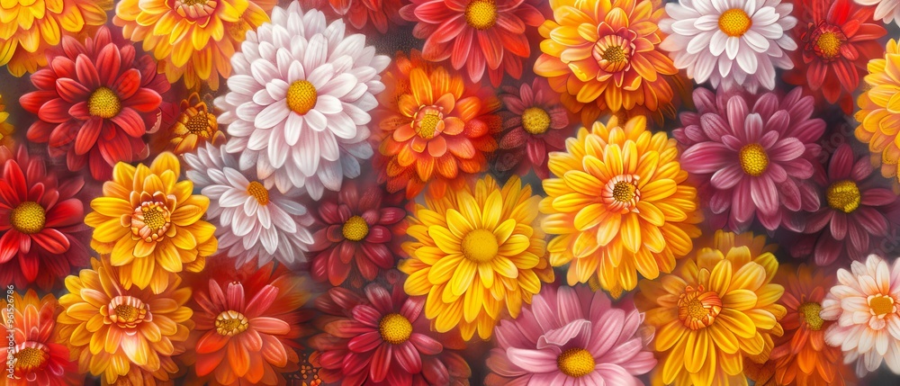 A tight shot of assorted flowers with diverse hues, populating the picture's center The lower part of these blooms lies at the image's heart A tight shot of assorted flowers with diverse hues, populating the picture's center The lower part of these blooms lies at the image's heart