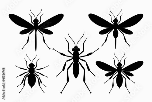 Black mosquito side view silhouette set