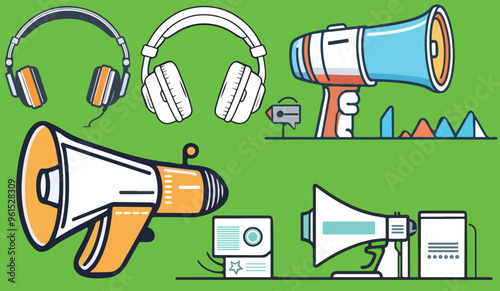 Megaphone, headphone use digital marketing