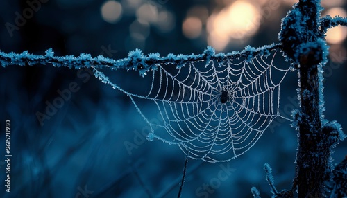 Frosted Spiderweb with Spider in Center