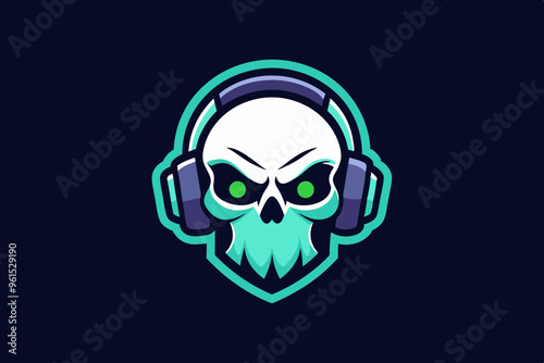 Gamer skull head logo with headphones 