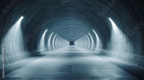 Distant view of a completed tunnel with smooth concrete walls stretching into darkness, symbolizing connection and progress 