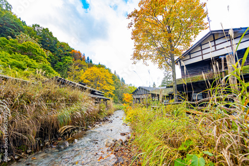 Autumn leaves at Nyuto Onsen in Akita Prefecture photo