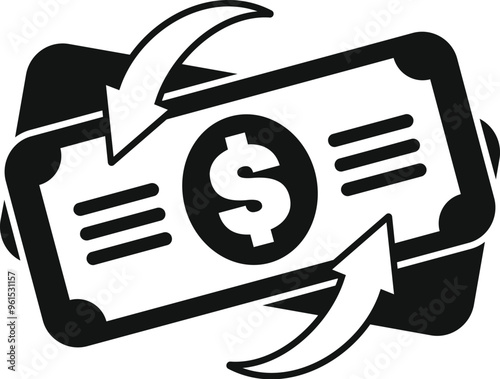 This bold black and white icon represents the concept of money transferring