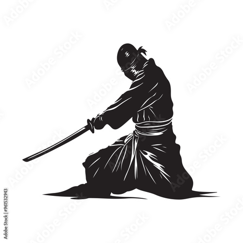 Kendo Vector Images.  Silhouette of a Kendo Player isolated on white background