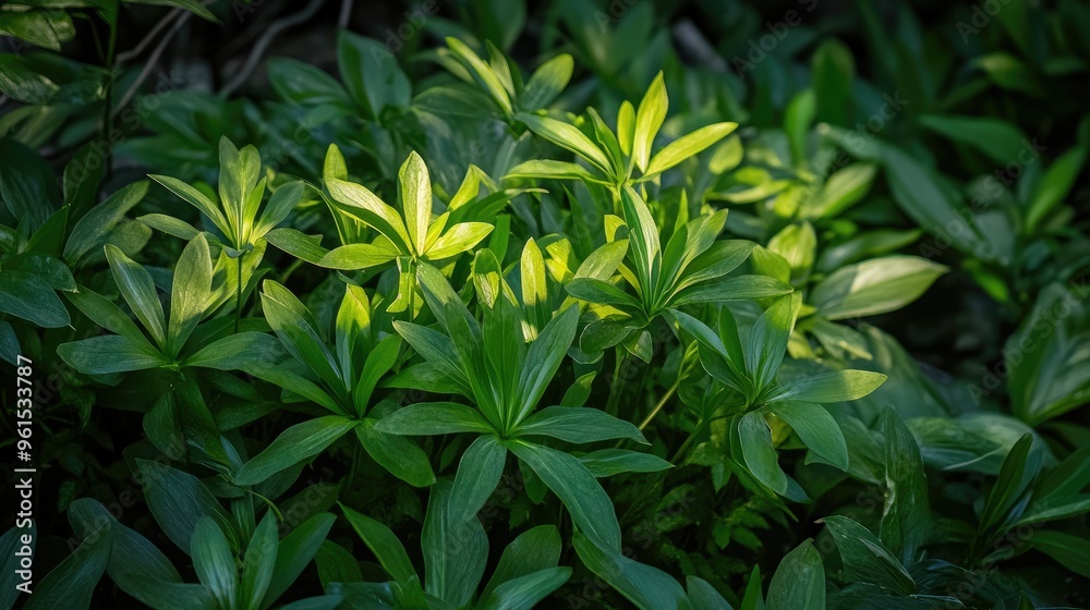 Lush green foliage under springtime sun glow Lush green foliage under springtime sun glow