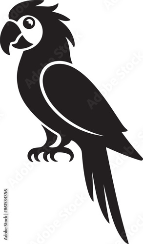 Parrot Silhouette Vector with Smooth, Well-Defined Features on White Background