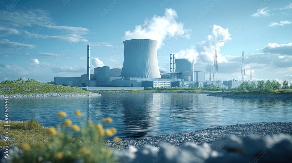 Fototapeta premium Visualization of nuclear fission waste management, focusing on environmental safety and disposal techniques