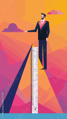 Confident Businessman Measuring RISK Pyramid with Ruler, Representing Full Coverage Insurance and Management