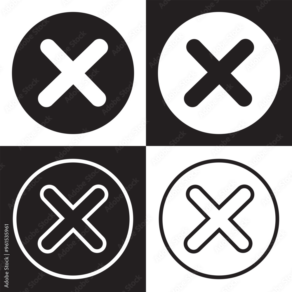 Close vector icon. Delete icon vector. cross sign. Wrong sign. Reject icon. Cancel icon. Cross. Prohibition sign. Alert sign. Isolated on black and white background. Vector Illustration. EPS 10 Close vector icon. Delete icon vector. cross sign. Wrong sign. Reject icon. Cancel icon. Cross. Prohibition sign. Alert sign. Isolated on black and white background. Vector Illustration. EPS 10