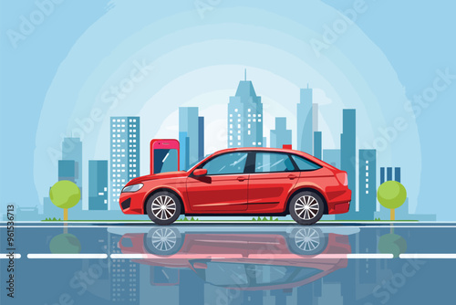 Modern car sharing service with smartphone app for short-term vehicle rentals