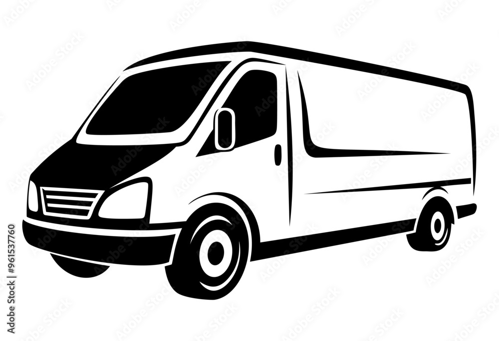 Monochrome template for design with minibus, delivery, transportation themes. Monochrome template for design with minibus, delivery, transportation themes.