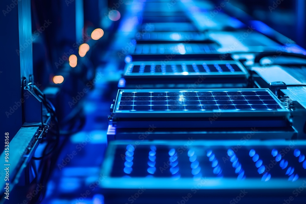 Close-up of Solar Panels in a Factory Setting Close-up of Solar Panels in a Factory Setting