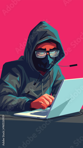 Funny Hacker in Mask Steals Information Through Online Scams, Malware, and Password Phishing Schemes