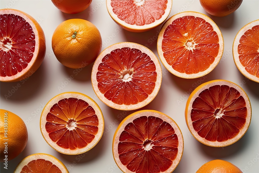Fresh Pink Grapefruit Selection on Off-White Surface, Closeup Macro Shot Fresh Pink Grapefruit Selection on Off-White Surface, Closeup Macro Shot