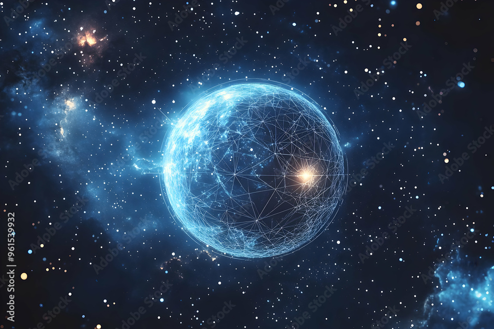 Abstract Illustration - Global Network Connection in Space with Stars and Nebula Abstract Illustration - Global Network Connection in Space with Stars and Nebula