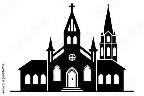 Church house vector silhouette, Christian church icon, Christian church with cross vector
