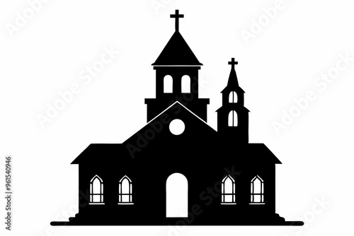 Church house vector silhouette, Christian church icon, Christian church with cross vector
