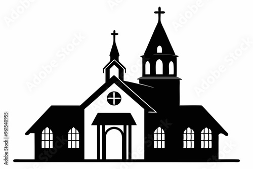 Church house vector silhouette, Christian church icon, Christian church with cross vector
