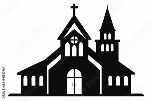 Church house vector silhouette, Christian church icon, Christian church with cross vector
