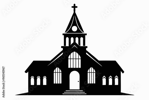 Church house vector silhouette, Christian church icon, Christian church with cross vector
