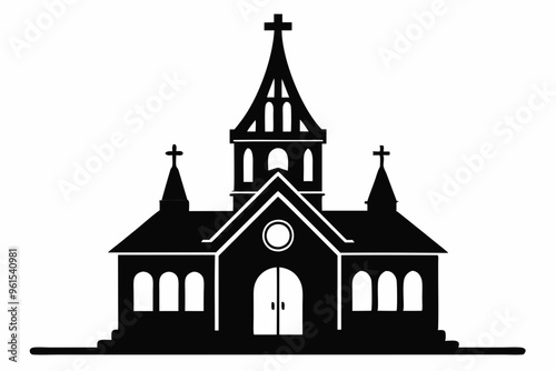 Church house vector silhouette, Christian church icon, Christian church with cross vector
