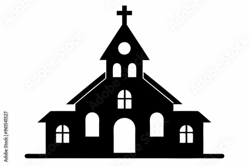 Church house vector silhouette, Christian church icon, Christian church with cross vector
