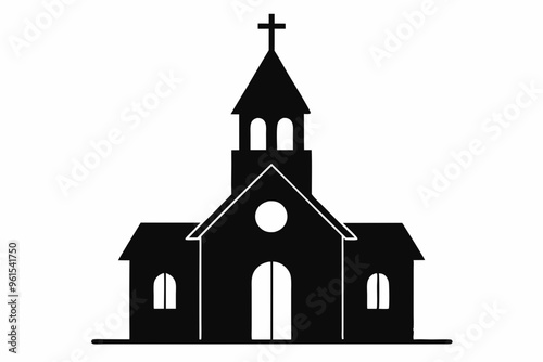 Church silhouette vector, Christian church house icon, Church building vector illustration

