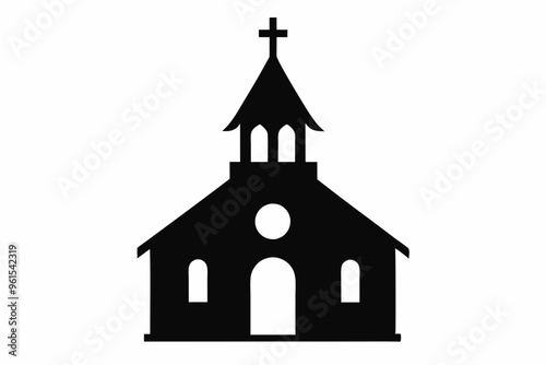 Church silhouette vector, Christian church house icon, Church building vector illustration

