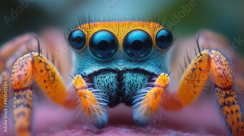 A spider with blue eyes and orange legs photo