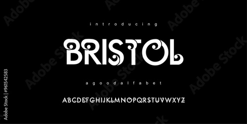 Bristol Font in the UK design a geometric style vector illustration Elegant Font Uppercase Lowercase and Number. Classic Lettering Minimal Fashion Designs. Typography modern serif fonts reguler